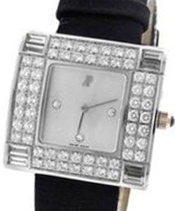 Lady's Myriade Jeweled in White Gold - Diamond Bezel On Black Satin Strap with Mother of Pearl Diamond Dial