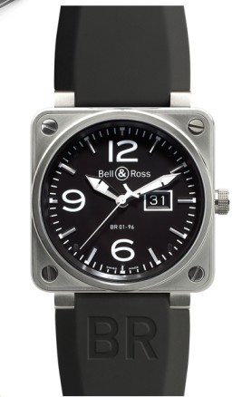 BRO1-92 grande Date Mens Automatic in Steel On Black Rubber Strap with Black Dial