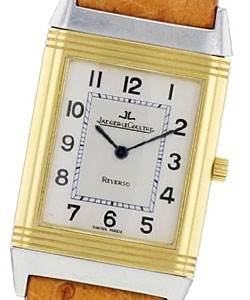 Reverso Duo Quartz in Yellow Gold On Brown Leather Strap with Silver Arabic Dial