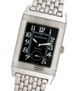 Reverso Grande Taille Mens Manual in White Gold On White Gold Bracelet with Black Arabic Dial