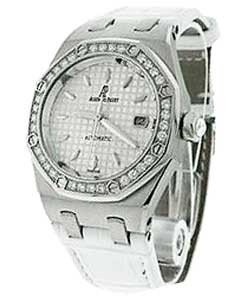 Royal Oak Ladies Automatic in Steel with Diamond Bezel On White Crocodile Strap with White Dial