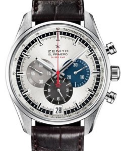 El Primero 36'000 VPH Chronograph in Steel On Brown Crocodile Leather Strap with Silver Dial