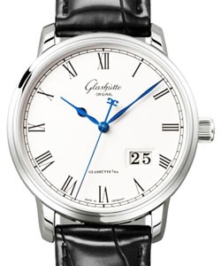Senator Panorama Date 40mm Automatic in Steel On Black Crocodile Strap with Silver Grained Roman Dial