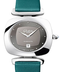 Pavonina Ladies 31mm Quartz in Steel on Green Satin Strap with Gray Guilloche Diamond Dial