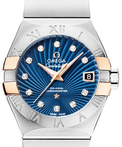 Constellation Brushed Chronometer in 2-Tone on Steel Bracelet with Blue Diamond Dial