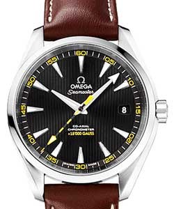 Aqua Terra 150M Co-Axial in Steel On Brown Calfskin Leather Strap with Black Dial