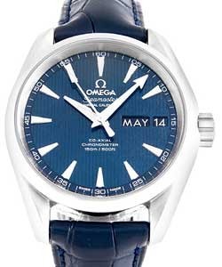 Aqua Terra 150M Co-Axial in Steel On Blue Crocodile Leather Strap with Blue Dial