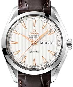 Aqua Terra 150M Co-Axial in Steel On Brown Crocodile Leather Strap with Silver Dial