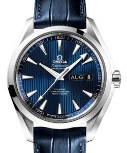 Aqua Terra 150M Co-Axial in Steel On Blue Crocodile Leather Strap with Blue Dial