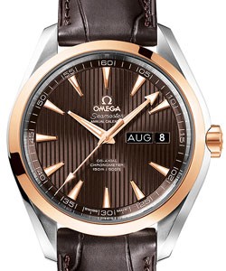 Aqua Terra 150M Co-Axial in Steel with Rose Gold Bezel On Brown Crocodile Leather Strap with Gray Dial
