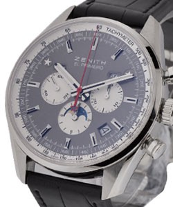 El Primero Chronograph in Steel on Black Crocodile Leather Strap Gray Dial White Sub Dial