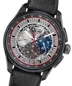 El Primero Chrongraph Automatic Mens in Carbon Fiber  On Black Fabric Strap with Gray Skeleton Dial