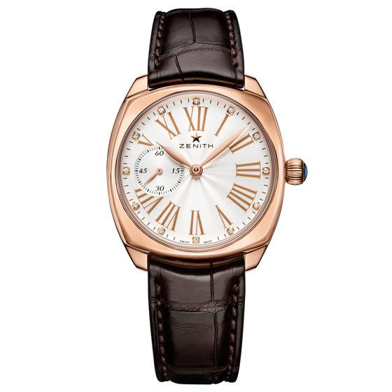 Heritage Ladies in Rose Gold On Brown Crocodile Leather Strap with Silver Roman Diamond Dial