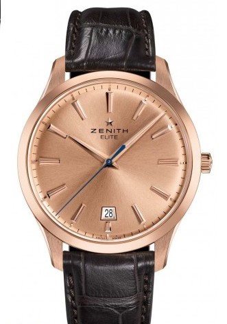 Elite Captain Central Second Automatic in Rose Gold On Brown Crocodile Leather Strap with Gold Colored Dial