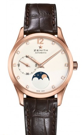 Heritage Ladies Automatic in Rose Gold On Brown Alligator Leather Strap with White Diamond Dial
