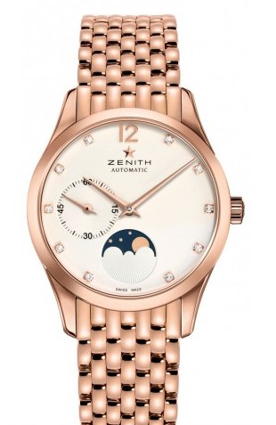 Captain Ultra Thin Lady Moonphase in Rose Gold On Rose Gold Bracelet with Opaline Diamond Dial