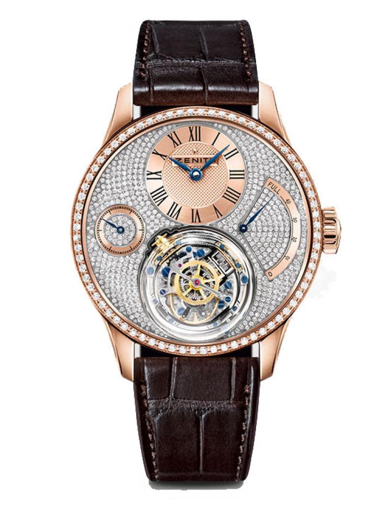 Academy Christophe Colomb in Rose Gold with Diamond Bezel On Brown Alligator Leather Strap with Gold - Pave Diamond Dial