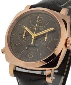 PAM 502 - Luminor 1940 Chrono Monopulsante 8 Days GMT Oro Rosso in Rose Gold On Brown Crocodile Strap with Brown Dial