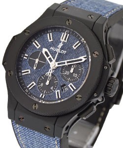 Big Bang Jeans Chronograph 44mm Automatic in Black Ceramic On Blue Denim Strap with Blue Denim Dial