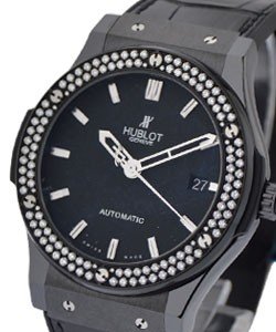Classic Fusion 45mm Black Magic in Black Ceramic with Diamond Bezel on Black Crocodile Leather Strap with Carbon Black Dial