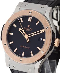 Classic Fusion 45mm  in Titanium and Rose Gold Bezel On Black Crocodile Leather Strap with Black Dial