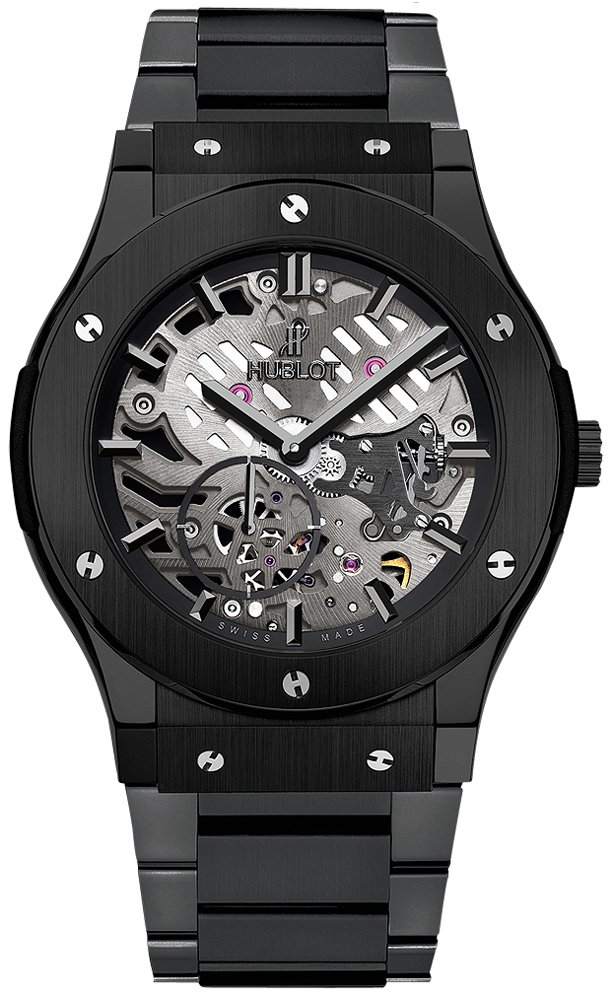 Classic Fusion All Black Ultra Thin in Black Ceramic on Black Ceramic Bracelet with Skeleton Dial
