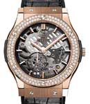 Classic Fusion 45mm Ultra Thin in Rose Gold with Diamond Bezel on Black Crocodile Leather Strap with Skeleton Dial