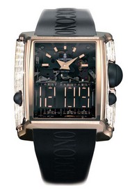 Meccanico DG s25D in Rose Gold with Diamond Bezel on Black Rubber Strap with Black Dial