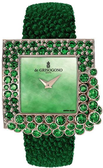 de Grisogono Sugar S10  36.1mm Quartz in Rose Gold with Emeralds Bezel