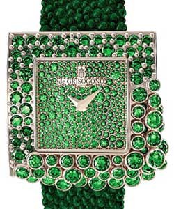Sugar S15 36.1mm Quartz in Rose Gold with Emeralds Bezel On Green Galuchat Strap with Pave Emerald Diamond Dial