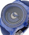 Tondo by Night S07 49mm Automatic  in Blue Fiber Glass with Blue Sapphire Bezel On Coral Blue Galuchat Strap with Black Dial Having Blue Sapphires Diamonds