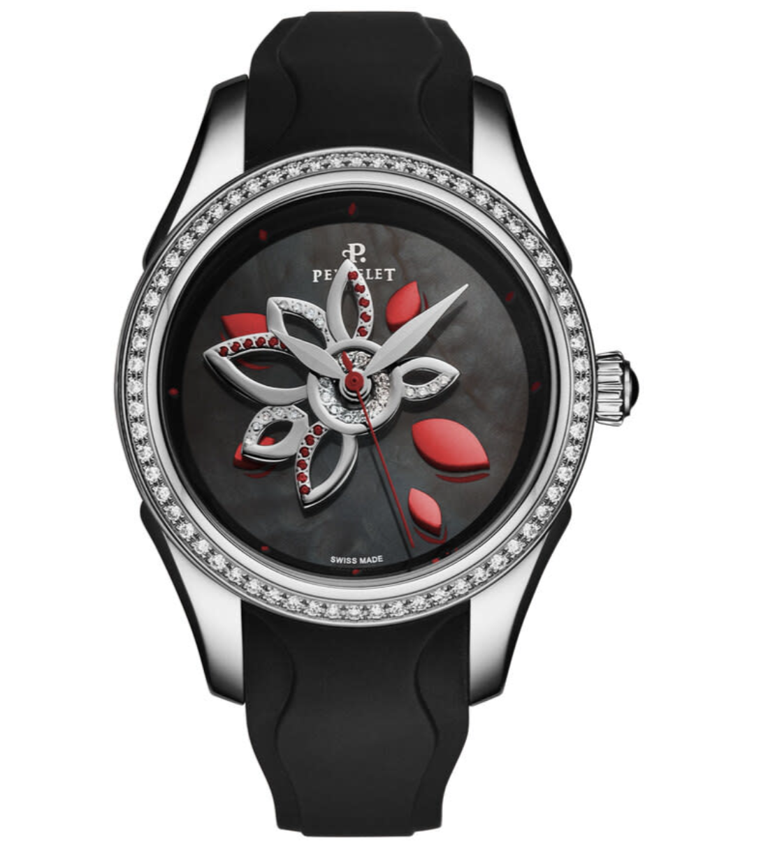Double Rotor Mens Automatic in Steel - Diamond Bezel On Black Rubber Strap with Anthracite MOP Diamond Dial