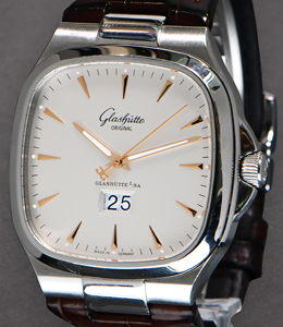 Seventies Panorama Date  in Steel On Black Crocodile Strap with Silver Dial - Gold Markers