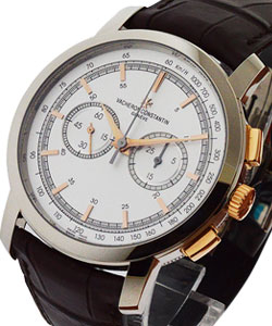 Patrimony Traditionnelle Chronograph in Rose Gold On Brown Crocodile Strap with Silver Dial - Gold Markers