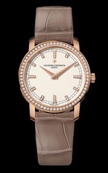 Patrimony Traditionelle Manual in Rose Gold On Taupe Crocodile Strap with Beige Diamond Dial