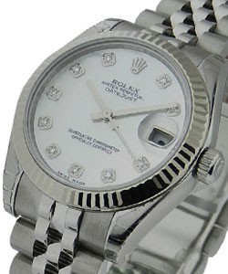 Mid Size Datejust with Fluted Bezel on Jubilee Bracelet with White MOP Diamond Dial