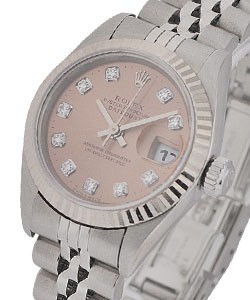 Lady's Datejust in Steel with White Gold Fluted Bezel on Steel Jubilee Bracelet with Salmon Diamond Dial