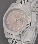 Lady's Datejust in Steel with White Gold Fluted Bezel on Steel Jubilee Bracelet with Salmon Diamond Dial