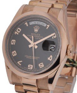 President Day Date 36mm in Rose Gold with Smooth Bezel on President Bracelet with Black Arabic Dial