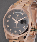 President Day Date 36mm in Rose Gold with Smooth Bezel on President Bracelet with Black Arabic Dial