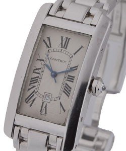 Tank Americaine Mid Size in White Gold on White Gold Bracelet with Silver Roman Dial