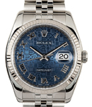 Datejust 36mm with White Gold Fluted Bezel on Jubilee Bracelet with Blue Jubilee Roman Dial