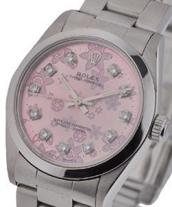 Mid Size - Oyster Perpetual - Steel with Domed Bezel on Oyster Bezel with Pink Floral Dial
