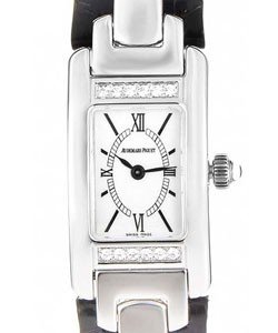  Promesse with Diamonds in White Gold on Black Leather with White Dial