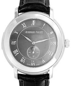 Jules Audemars Minute Repeater in White Gold  on Black Leather with Slate Gray Guilloche Dial