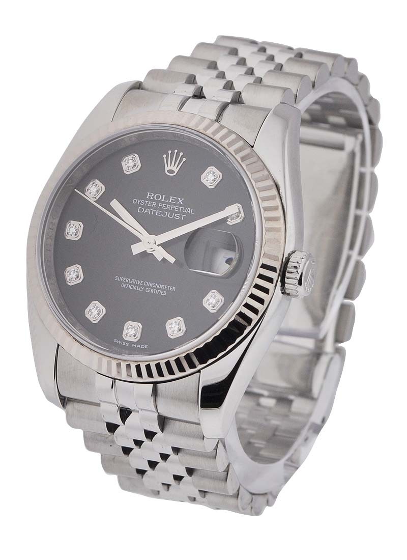 Pre-Owned Rolex Datejust 36mm in Steel with White Gold Fluted Bezel