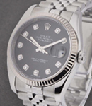 Datejust 36mm in Steel with White Gold Fluted Bezel on Jubilee Bracelet with Black Diamond Dial