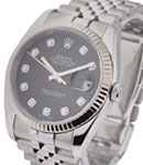 Datejust 36mm in Steel with White Gold Fluted Bezel on Jubilee Bracelet with Black Diamond Dial