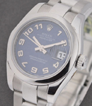 Lady's Datejust in Steel with Smooth Bezel on Steel Oyster Bracelet with Blue Concentric Arabic Dial