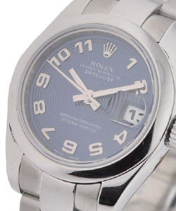 Lady's Datejust in Steel with Smooth Bezel on Steel Oyster Bracelet with Blue Concentric Arabic Dial